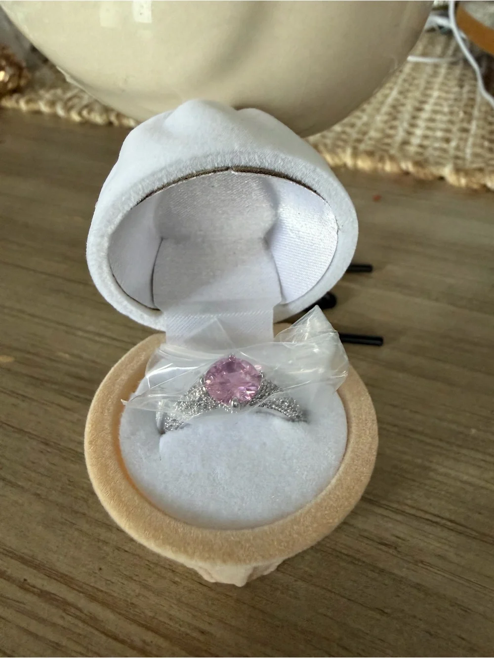 Park Lane Silver Ring with Pink Center Stone and Pavé Shoulders
